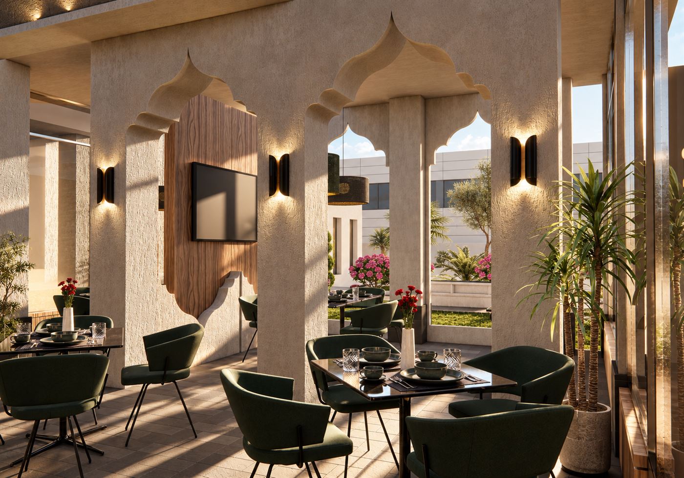 Arabesque courtyard in golden light, from Culinary Haven